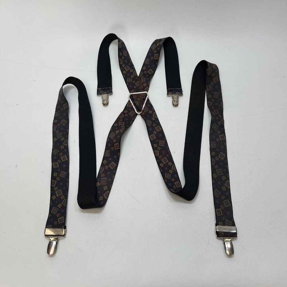 Vintage CAS Germany Suspenders Colorful Abstract Geometrical AOP Retro Dad Core